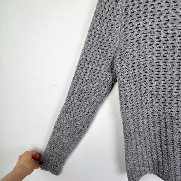 Halogen Nordstrom 100% Cashmere Mock Neck Chunky Open Knit Sweater Taupe Grey S - Picture 4 of 11
